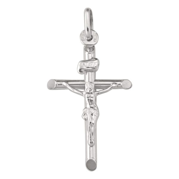 2MM Tube Crucifix Pendant Italian 10KT WG/28MM