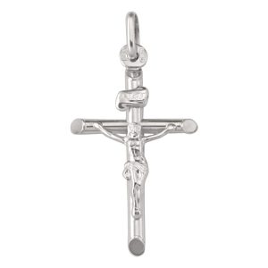 2MM Tube Crucifix Pendant Italian 10KT WG/28MM