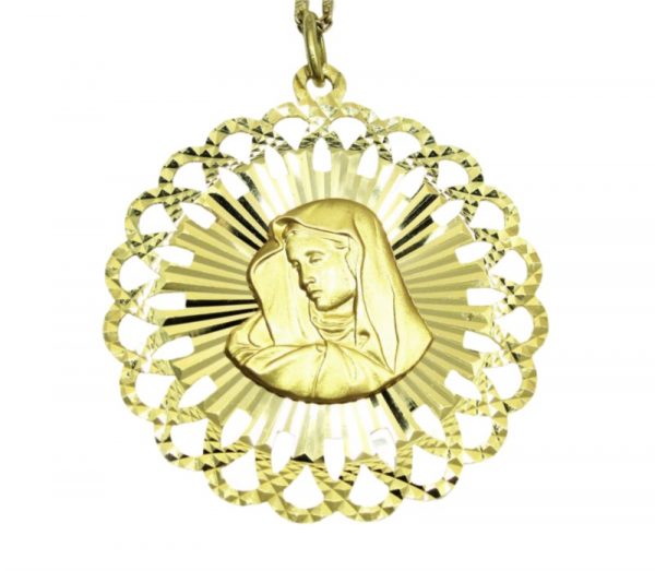Madonna/Jesus Reversible D.Cut Frame Medallion Pendant Ita295lian 14KT/16MM