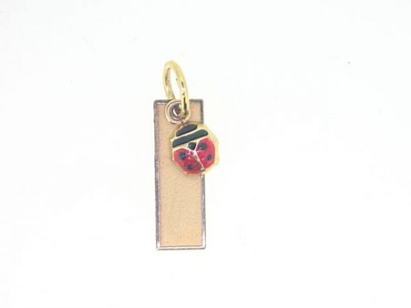 Baby Sized Engravable Bar w/ Dangle Red Enamel Ladybug Pendant 10KT/15MM     *CLEARANCE-FINAL SALE*