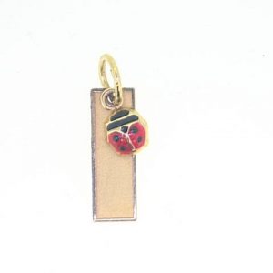 Baby Sized Engravable Bar w/ Dangle Red Enamel Ladybug Pendant 10KT/15MM     *CLEARANCE-FINAL SALE*