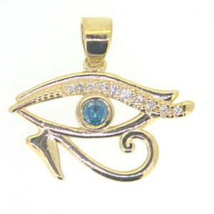 .15TCW Enhanced Blue & White Diamond Eye of Horus Pendant 10KT/18MM   *CLEARANCE-FINAL SALE*
