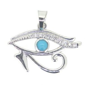 .08TCW Diamond & Genuine Turquoise 3mm Eye of Horus Pendant 10KT WG/18MM *CLEARANCE-FINAL SALE*