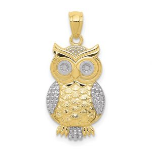 Owl D.Cut Pendant10KT TT/20MM