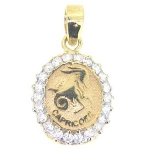 Capricorn Zodiac Oval w Cubic Zirconia Pendant 10KT/18MM    *CLEARANCE-FINAL SALE*