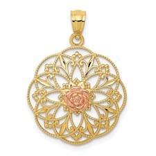 Flower Round Filigree Pendant 14KT TT/18MM