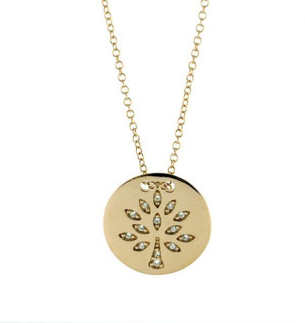 Tree of Life Cut Out Design Slider Pendant w/ Cubic Zirconia & 18" Chain 10KT/15MM   *CLEARANCE-FINAL SALE*