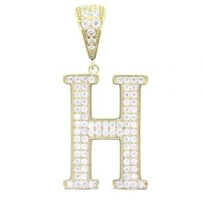 H Block Initial with Cubic Zirconia Pave Pendant 10KT/25MM