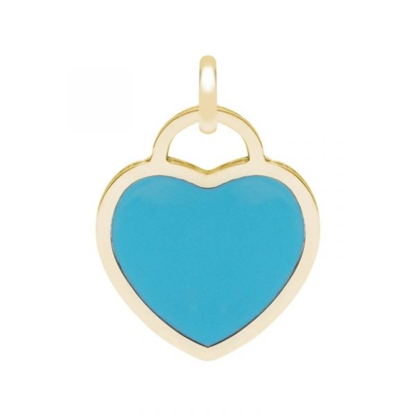 Heart Teal Blue Enamel Inlay Pendant Italian 10KT/17MM
