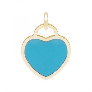 Heart Teal Blue Enamel Inlay Pendant Italian 10KT/17MM