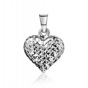 Puffed Heart D.Cut Pendant 10KT WG/12MM