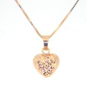 9MM Mini Puffed D.Cut Heart Pendant w/ 16" Box Chain 10KT PK