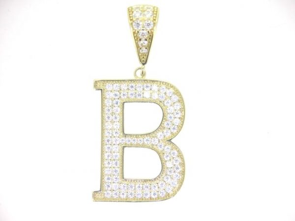 B  Block Initial with Cubic Zirconia Pave Pendant 10KT/25MM