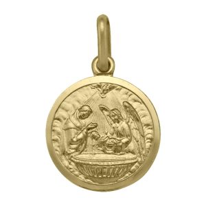 Small Round Baptismal Medal Italian 10KT/12MM