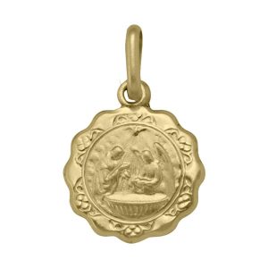 Baby Size Round Fancy Baptism Medal Italian 18KT/12MM