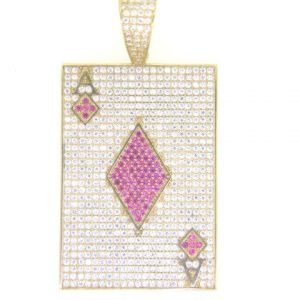 Ace of Diamonds w/ Red & White Cubic Zirconia Pave Pendant 10KT/42MM   *CLEARANCE-FINAL SALE*