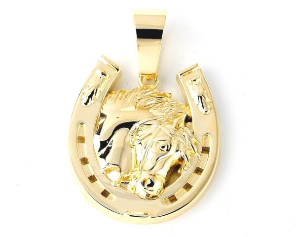 Horsehead & Horseshoe Pendant 10KT/30MM