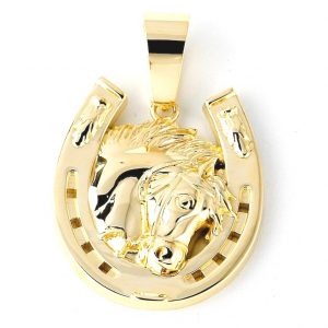 Horsehead & Horseshoe Pendant 10KT/30MM