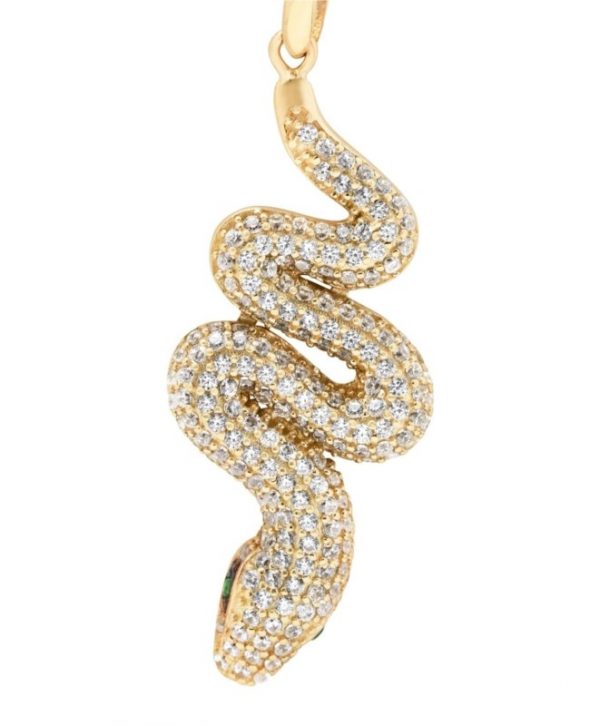Snake with Cubic Zirconia Pave & Sim.Stone Eyes Pendant 10KT/35MM
