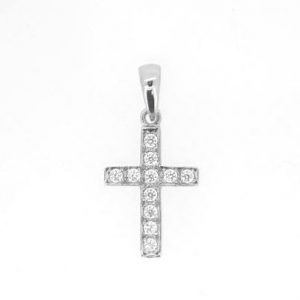 3.5MM Cubic Zirconia Pave Cross Pendant 10KT WG/20MM