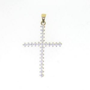 3MM Cubic Zirconia Cross Pendant 10KT/27MM