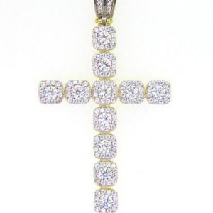 5MM Cubic Zirconia Multi Halo Cross Pendant 10KT/42MM