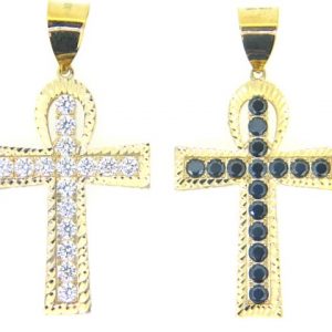 7MM D.Cut Cubic Zirconia Reversible Ankh Pendant 10KT/35MM