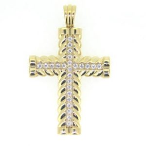8.5MM Cable Edge with Cubic Zirconia Cross Pendant 10KT/35MM