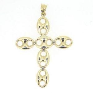 7MM Puffed Mariner Link Cross Pendant 10KT/35MM