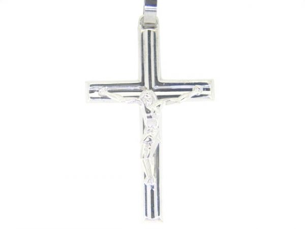 5MM Flat Tube Beveled Crucifix Pendant 10KT WG/45MM