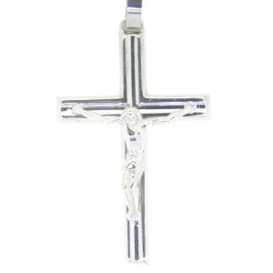 5MM Flat Tube Beveled Crucifix Pendant 10KT WG/45MM