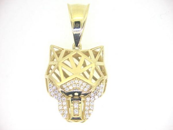 Panther Head w/ Sim. Red Stone Eyes & Cubic Zirconia Open Design Pendant 10KT/25MM