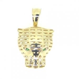 Panther Head w/ Sim. Green Stone Eyes D.Cut Open Design Pendant 10KT/20MM