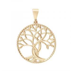 Tree of Life Round Beaded Framed Pendant 10KT/20MM