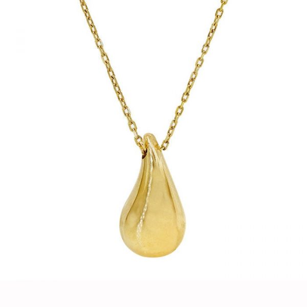 Rain Drop Slider Puffed Pendant with 18" Chain 10KT/13MM