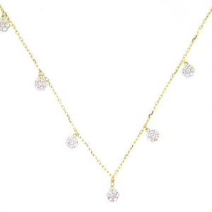4MM Multi Cubic Zirconia 2 Sided Cluster Drop Necklace 16-17" 10KT   *CLEARANCE-FINAL SALE*
