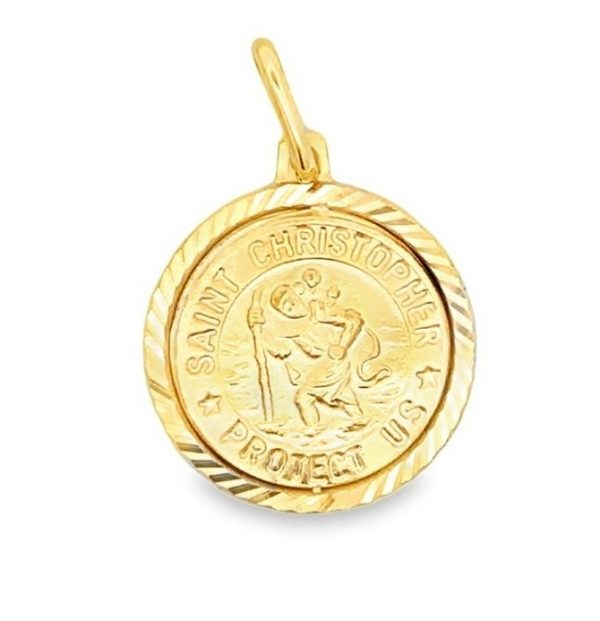 St. Christopher Round D.Cut Coin Style Pendant Italian 10KT/18MM