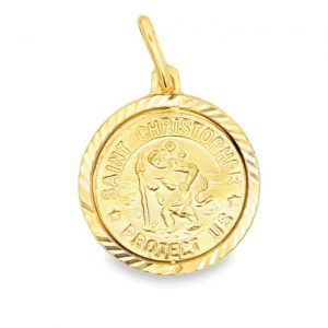 St. Christopher Round D.Cut Coin Style Pendant Italian 10KT/18MM