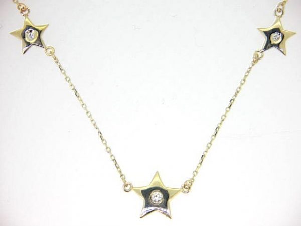 5 Station Star with .05tcw Diamonds 16-18" Adjustable Necklace 10KT
