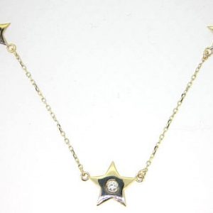 5 Station Star with .05tcw Diamonds 16-18" Adjustable Necklace 10KT