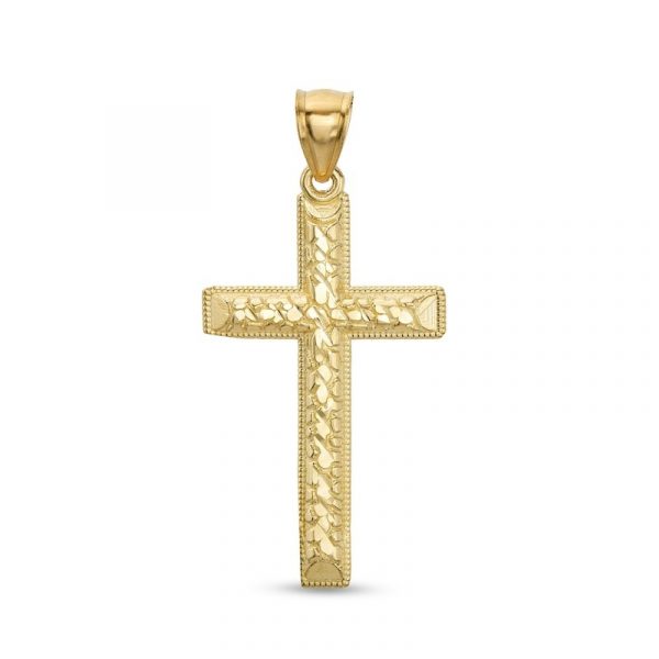 Textured D.Cut Cross Pendant 10KT/32MM