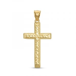 Textured D.Cut Cross Pendant 10KT/32MM