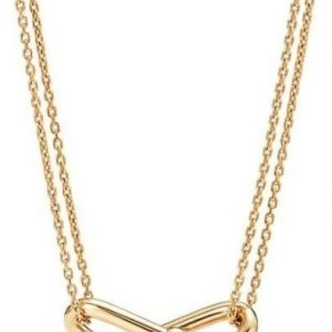 Paper Clip 5mm Bead Hardware Link Adjustable 16-18" Double Strand Necklace 10KT/8X24MM