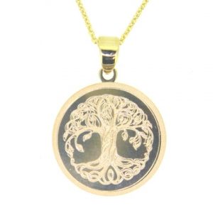 Tree of Life Engraved Disc Pendant with 18" Rolo Link Chain 10KT/16MM