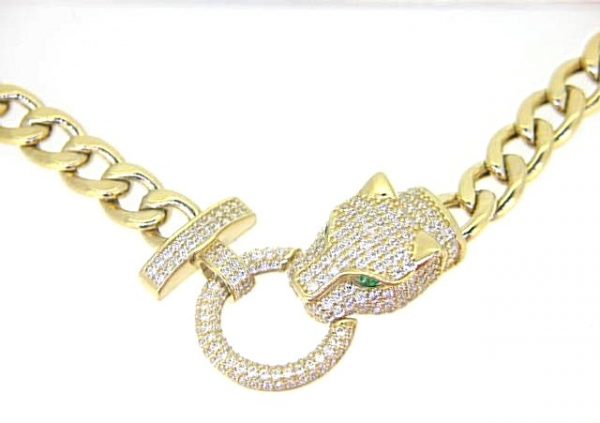 16" Miami Cuban Panther Head Cubic Zirconia Accented Centre Piece 10KT/7MM
