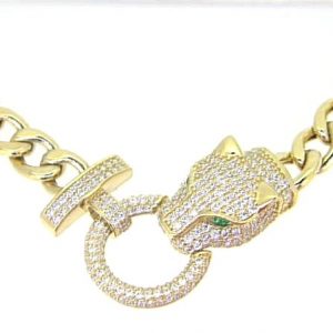 16" Miami Cuban Panther Head Cubic Zirconia Accented Centre Piece 10KT/7MM