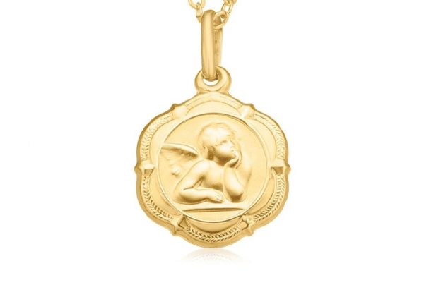 Baby Angel with Scroll Frame Italian Pendant 10KT/14MM