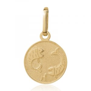 Pisces Zodiac Round Disc Pendant Engravable 10KT 12MM/Pisces