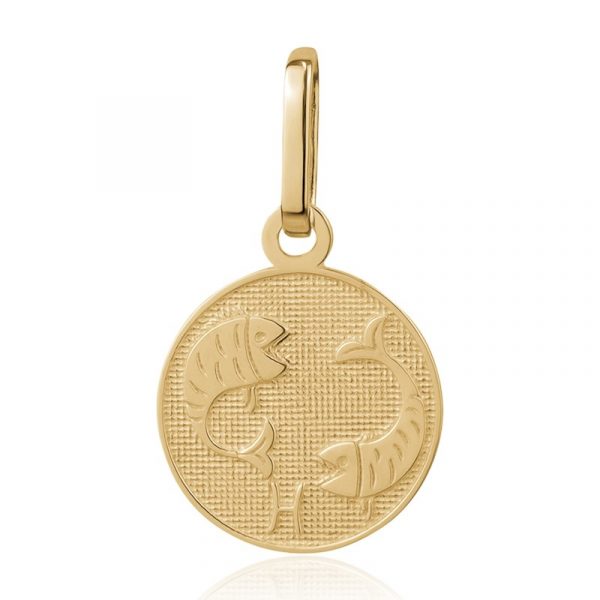 Pisces Zodiac Round Disc Pendant Engravable 10KT 12MM/Pisces