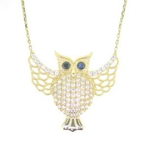 Owl with Cubic Zirconia 16-18" Adjustable Necklace 10KT